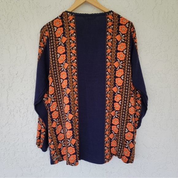 Matilda Jane Bohemian Orange and Navy Patterned Crochet Blouse Size Medium - Picture 7 of 11